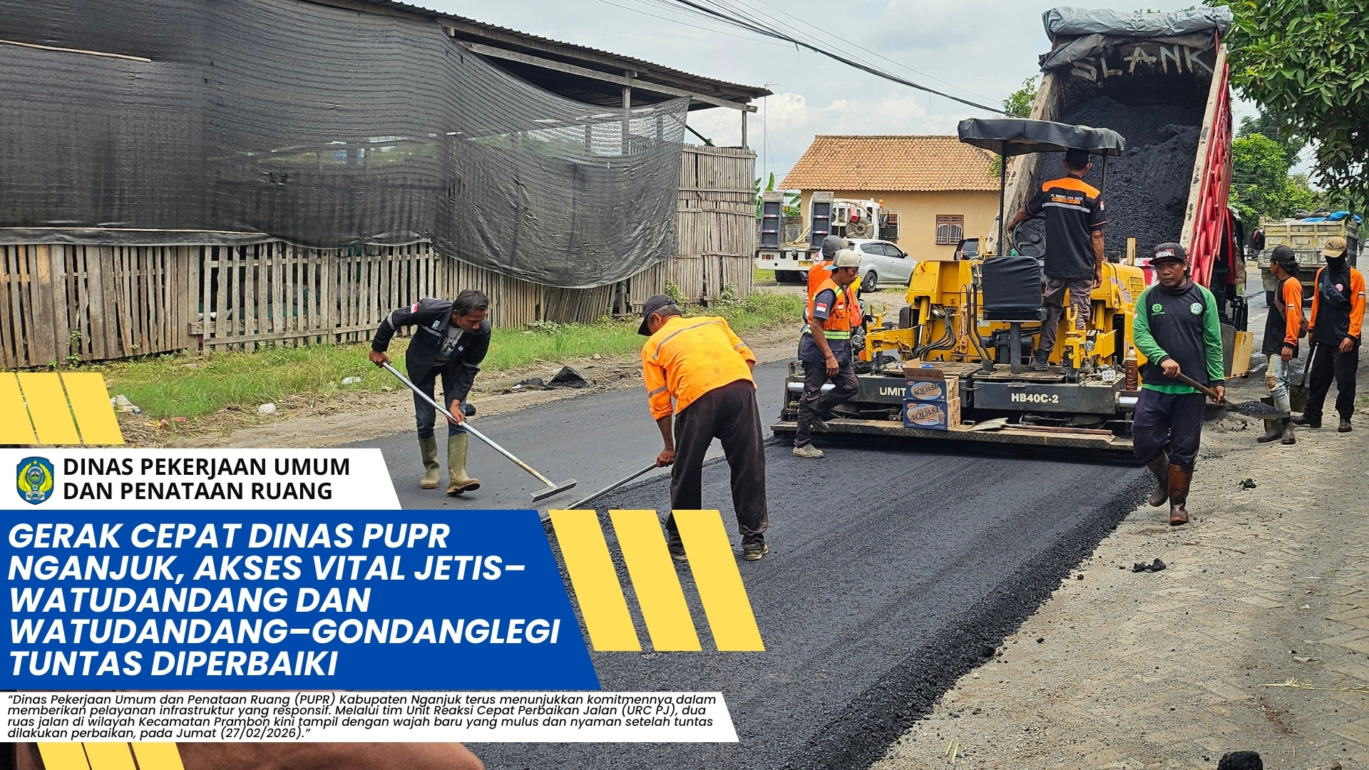Gerak Cepat Dinas PUPR Nganjuk, Akses Vital Jetis–Watudandang dan Watudandang–Gondanglegi Tuntas Diperbaiki